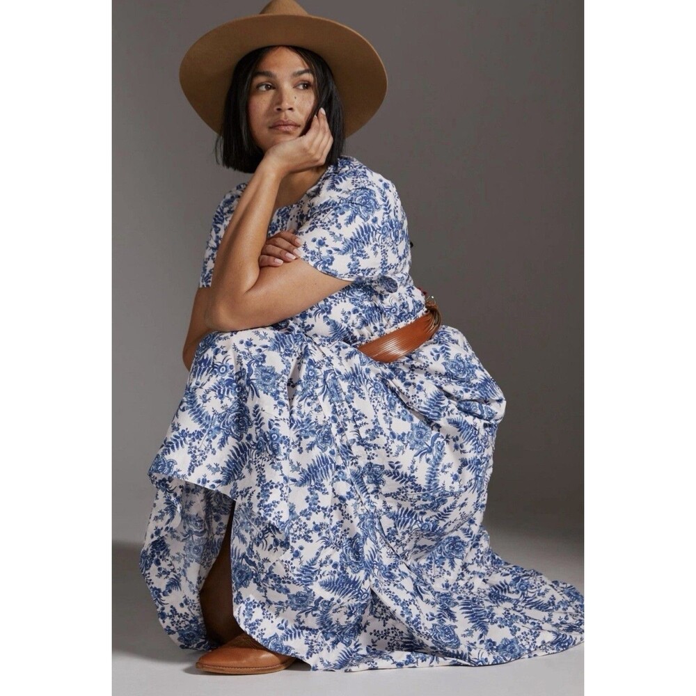 Anthropologie Somerset Tiered Maxi Dress Sz S Floral Blue Chinoiserie Vines NEW - Picture 3 of 4